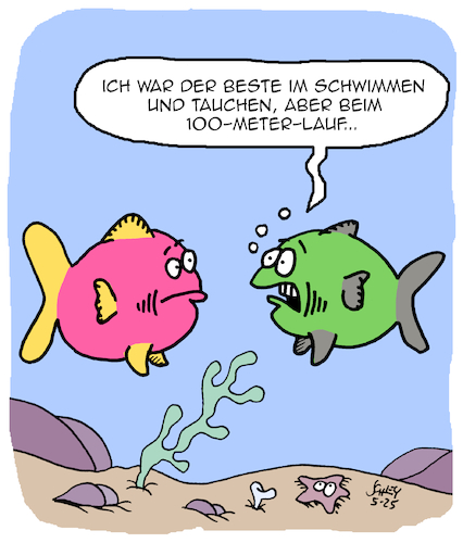Cartoon: Sportskanone (medium) by Karsten Schley tagged sport,schwimmen,tauchen,fitness,laufen,wettkämpfe,sportskanonen,fische,medien,gesellschaft,sport,schwimmen,tauchen,fitness,laufen,wettkämpfe,sportskanonen,fische,medien,gesellschaft