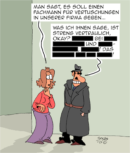 Cartoon: STRENG VERTRAULICH (medium) by Karsten Schley tagged wirtschaft,vertuschung,geheimnisse,betriebsgeheimnisse,gerüchte,arbeitgeber,arbeitnehmer,kapitalismus,flurfunk,medien,gesellschaft,wirtschaft,vertuschung,geheimnisse,betriebsgeheimnisse,gerüchte,arbeitgeber,arbeitnehmer,kapitalismus,flurfunk,medien,gesellschaft