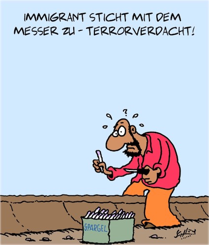 Cartoon: Terrorismus??! (medium) by Karsten Schley tagged immigranten,politik,landwirtschaft,arbeitskräfte,ernte,gesellschaft,immigranten,politik,landwirtschaft,arbeitskräfte,ernte,gesellschaft