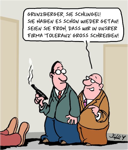 Cartoon: Toleranz (medium) by Karsten Schley tagged büro,business,wirtschaft,kollegen,toleranz,unternehmenspolitik,management,büro,business,wirtschaft,kollegen,toleranz,unternehmenspolitik,management