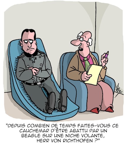 Cartoon: Un vrai Cauchemar (medium) by Karsten Schley tagged psychiatres,medias,bd,medecine,cauchemars,guerres,pilotes,histoire,psychiatres,medias,bd,medecine,cauchemars,guerres,pilotes,histoire
