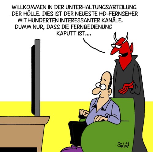 Cartoon: Unterhaltung (medium) by Karsten Schley tagged fernsehen,medien,religion,hölle,technik,gesellschaft,fernsehen,medien,religion,hölle,technik,gesellschaft