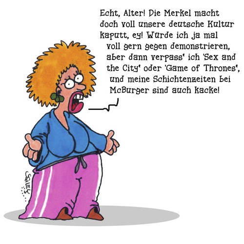 Cartoon: Voll so Kultur (medium) by Karsten Schley tagged deutschland,gesellschaft,kultur,politik,bildung,merkel,unterhaltung,arbeit,demonstrationen,deutschland,gesellschaft,kultur,politik,bildung,merkel,unterhaltung,arbeit,demonstrationen