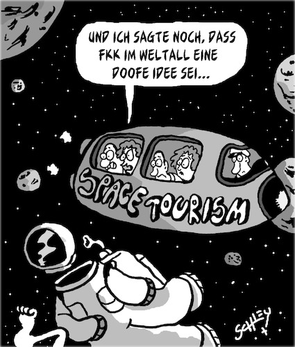 Cartoon: Weltraum-Tourismus (medium) by Karsten Schley tagged weltraumtourismus,reisen,technik,zukunft,business,fkk,gesellschaft,weltraumtourismus,reisen,technik,zukunft,business,fkk,gesellschaft