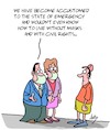 Cartoon: State of Emergency (small) by Karsten Schley tagged corona,politics,health,masks,emergency,society,media,civil,rights