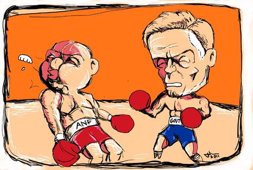 Cartoon: Who will land the knock out blow (medium) by urbanmonk tagged nursing,unions,government,politics,healthcare