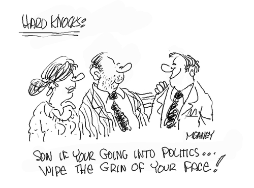 Cartoon: Big Grin (medium) by John Meaney tagged dad,son,politics,advice