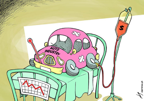 Cartoon: Auto industry crisis (medium) by rodrigo tagged auto,car,industry,crisis,automobile,recession,layoff