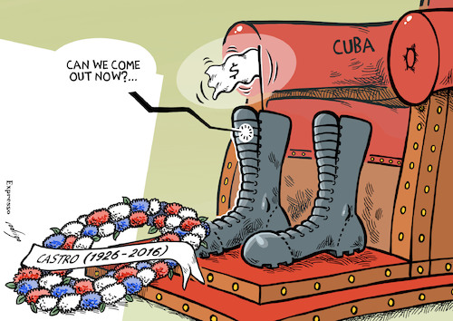 Cartoon: Capitalist wait (medium) by rodrigo tagged cuba,fidel,castro,communism,capitalism,death,history,business