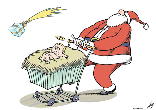 Cartoon: Christmas consumerism (medium) by rodrigo tagged christmas,consumerism,santa,claus,shopping,economy,trade,religion