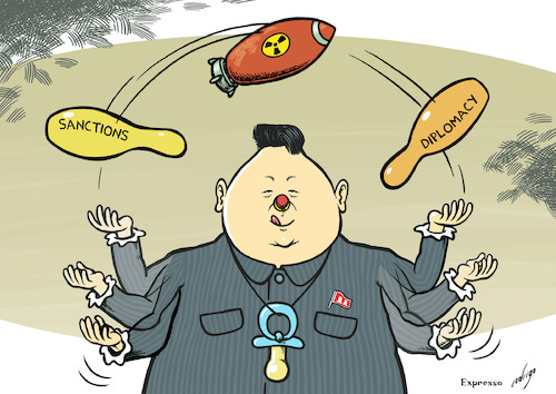 Cartoon: Clown Jong-un (medium) by rodrigo tagged north,korea,kim,jong,un,pyongyang,nuclear,warfare,politics,international,sanctions,diplomacy,south,seoul