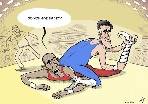 Cartoon: Dynamitt Romney (medium) by rodrigo tagged mitt,romney,barack,obama,presidential,election,debate,us,usa,united,states,campaign