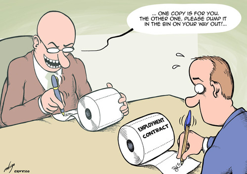 Cartoon: Flexible employment contracts (medium) by rodrigo tagged flexible,employment,contracts,work,job,security,welfare,crisis,layoff,unemployment