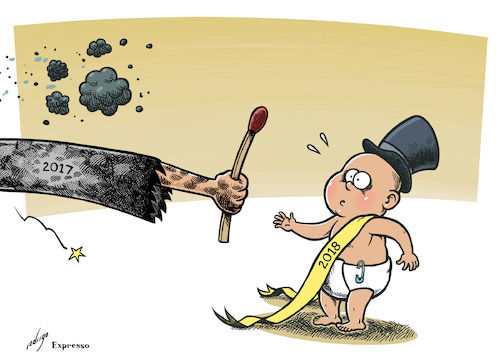 Cartoon: Happy New War (medium) by rodrigo tagged new,year,2018,2017,war,international,politics,global,warming,usa,north,korea,russia