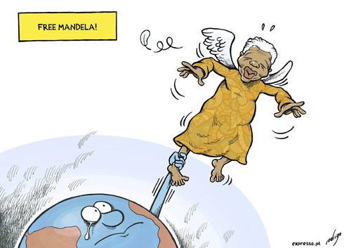 Cartoon: Mandela lives (medium) by rodrigo tagged nelson,mandela,south,africa,apartheid,black,racism,nobel