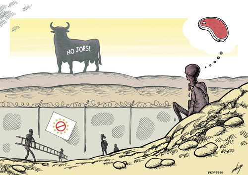 Cartoon: Melillusion (medium) by rodrigo tagged spain,melilla,eu,european,union,africa,poverty,immigration,unemployment,jobs,crisis
