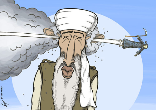 Cartoon: Osama bin Laden tower (medium) by rodrigo tagged osama,bin,laden,al,qaeda,terror,strike,twin,towers,wtc,terrorist