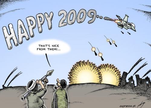 Cartoon: Real fireworks in Gaza (medium) by rodrigo tagged new,year,2009,gaza,strip,palestinian,israel,hamas,hezbollah,lebanon