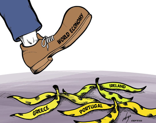 Cartoon: Threatened economy (medium) by rodrigo tagged economy,finance,financial,crisis,europe,eu,european,union,world,portugal,greece,ireland,recession
