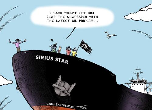 Cartoon: Titanic sinking of oil piracy (medium) by rodrigo tagged oil,price,fuel,export,economy,pirate,piracy,somalia,sirius,star