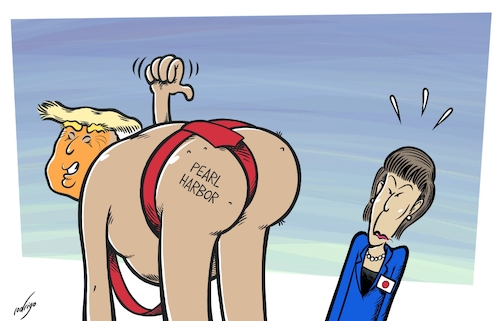 Cartoon: Trumpearl of wisdom (medium) by rodrigo tagged japan,usa,pearlharbor,president,donaldtrump,worldwarii,secrecy,war,iran,japanese,american,primeminister,sanaetakaichi,trump,takaichi,international,politics,diplomacy,attack,israel,middleeast,japan,usa,pearlharbor,president,donaldtrump,worldwarii,secrecy,war,iran,japanese,american,primeminister,sanaetakaichi,trump,takaichi,international,politics,diplomacy,attack,israel,middleeast