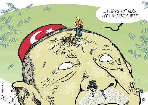 Cartoon: Turkollapse (medium) by rodrigo tagged turkey,earthquake,rescue,politics,erdogan,tragedy,deaths,president,government,lives,elections,democracy,economy,society