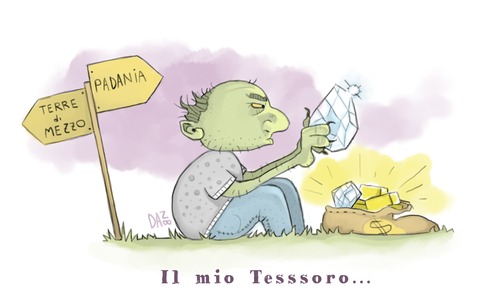Cartoon: Il Signore dei Gioielli (medium) by dan8 tagged politica,italia,lega,belsito,scandalo,diamanti