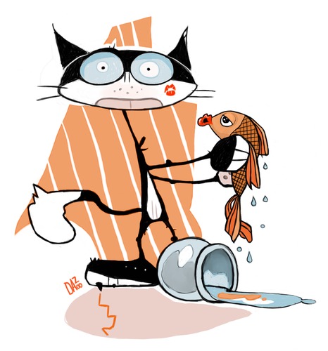 Cartoon: romeo and juliet (medium) by dan8 tagged cat,fish,gatto,pesce,love,amore