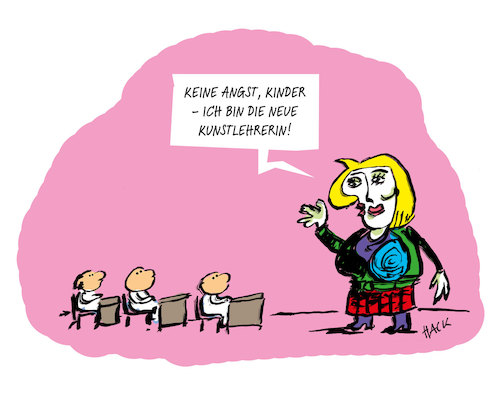 Cartoon: Die Kunstlehrerin (medium) by ichglaubeshackt tagged kunst,kunstlehrerin,schule,unterricht,schüler,lehrer,picasso