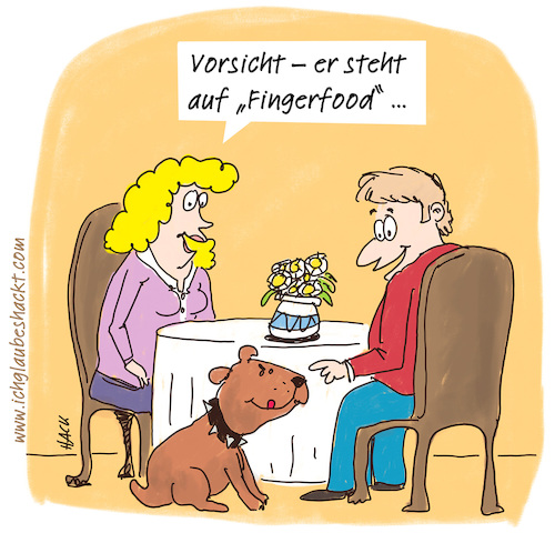 Cartoon: Fingerfood (medium) by ichglaubeshackt tagged fingerfoot,essen,rendezvous,hund,wauwau