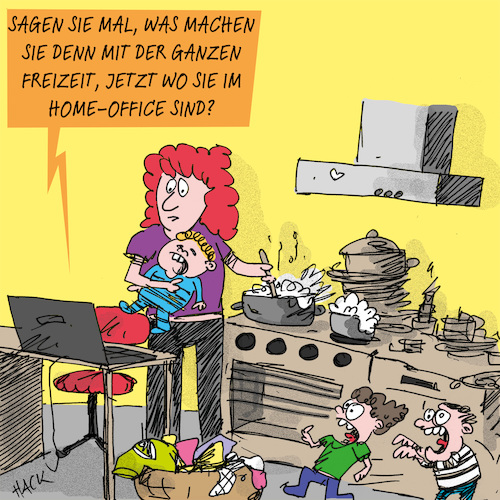 Cartoon: Home-Office (medium) by ichglaubeshackt tagged homeoffice,büro,arbeit,job,freizeit,corona,covid19,eltern,familie,worklifebalance