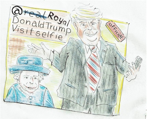 Cartoon: Donald Trump Royal Visit Selfie (medium) by SteveWeatherill tagged trump,visit,to,uk,queen