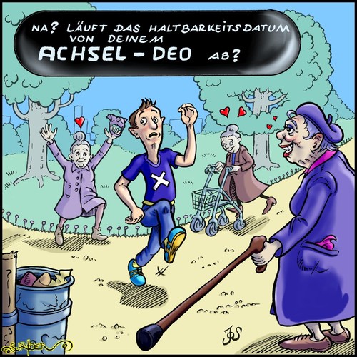 Cartoon: Der Achsel-Deo-Effekt (medium) by KritzelJo tagged deo,werbung,mindesthaltbarkeitsdatum,mann,frauen,verlieben
