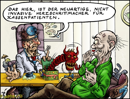 Cartoon: Herzschrittmacher (medium) by KritzelJo tagged invasiv,nicht,herzschrittmacher,arzt,kassenpatient