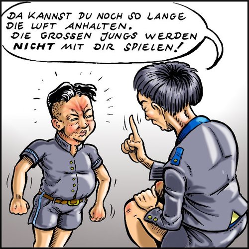 Cartoon: Luft anhalten (medium) by KritzelJo tagged weltpolitik,nordkorea,kim,luftanhalten