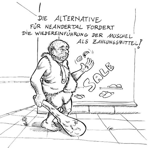 Cartoon: Muschelgeld. (medium) by KritzelJo tagged deutschland,alternative,dmark,euro,europawahl,afd,neandertal