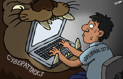 Cartoon: Cyberattacks Against Journalists (medium) by cartoonistzach tagged journalism,media,cyberattack,cybersecurity,journalism,media,cyberattack,cybersecurity