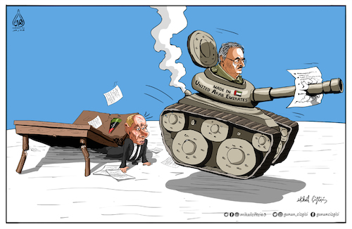 Cartoon: haftar (medium) by Mikail Ciftci tagged haftar,rusia,uae,caetoon,libya
