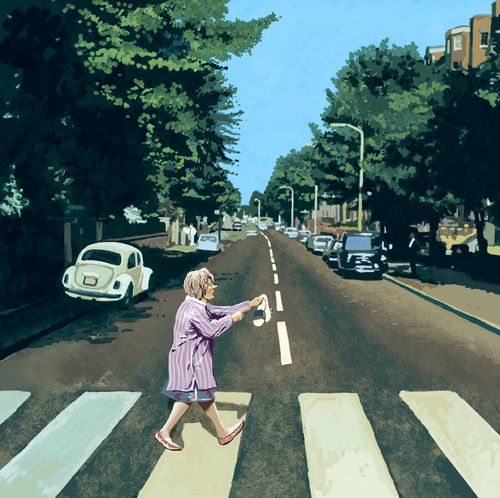 Cartoon: Abbey Road - seconds after (medium) by Kringe tagged abbeyroad,beatles,beatles,abbey road,paul,abbey,road