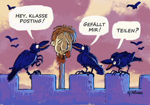 Cartoon: Klasse Posting! (medium) by Kringe tagged facebook,posting,kopf,raben,hinrichtung,facebook,posting,hinrichtung,raben