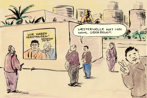 Cartoon: Lage in Libyen (medium) by Bernd Zeller tagged libyen,gaddafi,westerwelle,fdp