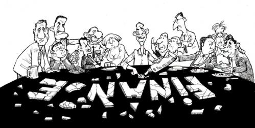 Cartoon: financial crisis (medium) by Nenad Vitas tagged eu,obama,barack,financial,crisis,politics
