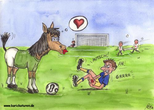 Cartoon: Fußball -  Pferdekuss - 2006 (medium) by Portraits-Karikaturen tagged fußball,fußballkarikatur,fußballspieler,fussball,karikatur,fussballkarikatur,pferdekuss,herz,pferd