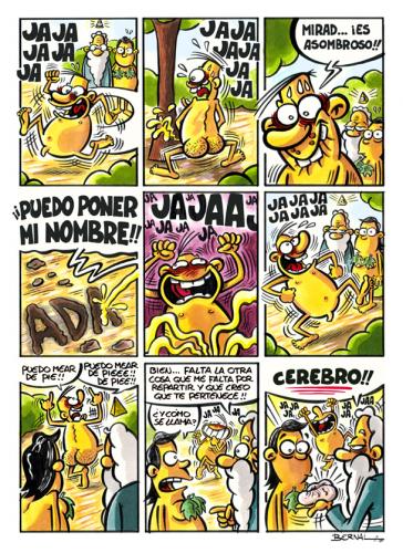 Cartoon: Los hombres mean de pie. 3 (medium) by Bernal tagged comic,comix,bernal,humor,adan,eva,man,woman,god,religion