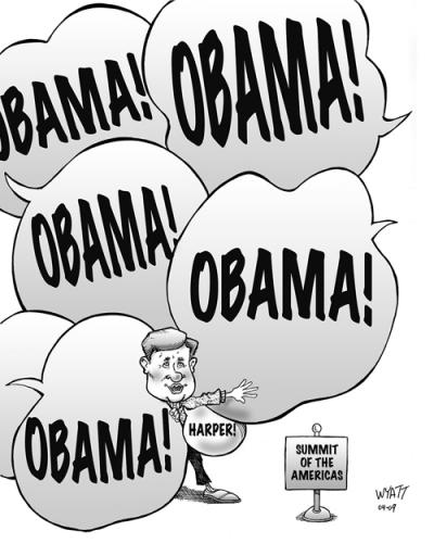 Cartoon: Harper at the Americas (medium) by wyattsworld tagged harper,americas,obama