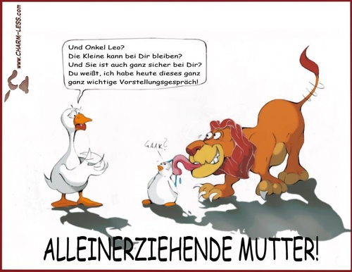 Cartoon: Alleinerziehend (medium) by Charmless tagged ente,löwe,alleinerziehend,kinder