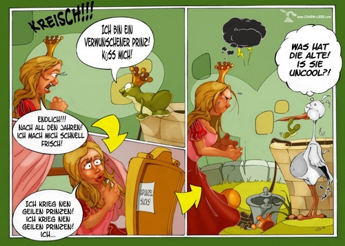 Cartoon: Froschkönig uncool (medium) by Charmless tagged märchen,froschkönig,prinzessin,frosch,brunnen,storch