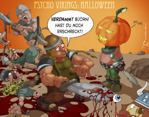 Cartoon: Psycho Vikings 3 (medium) by Charmless tagged halloween,kürbis,wikinger