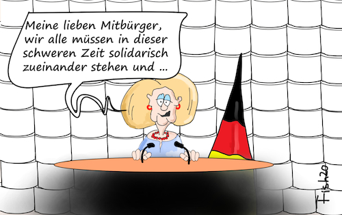 Cartoon: Corona Ansprache (medium) by Fish tagged merkel,corona,covid19,virus,pandemie,epidemie,tod,seuche,solidarität,ausgangssperre,shut,down,lock,robert,koch,institut,infektion,fish