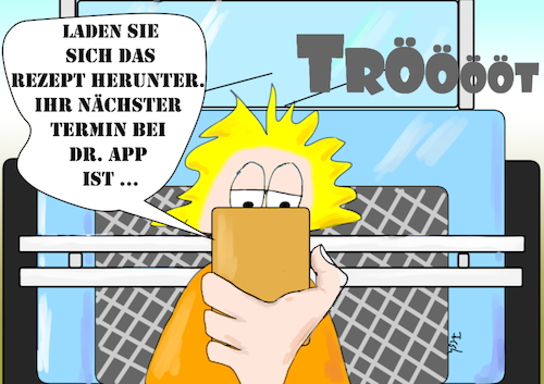 Cartoon: Gesundheitsapp (medium) by Fish tagged gesundheit,arztbesuch,rezept,digital,app,spahn,handy